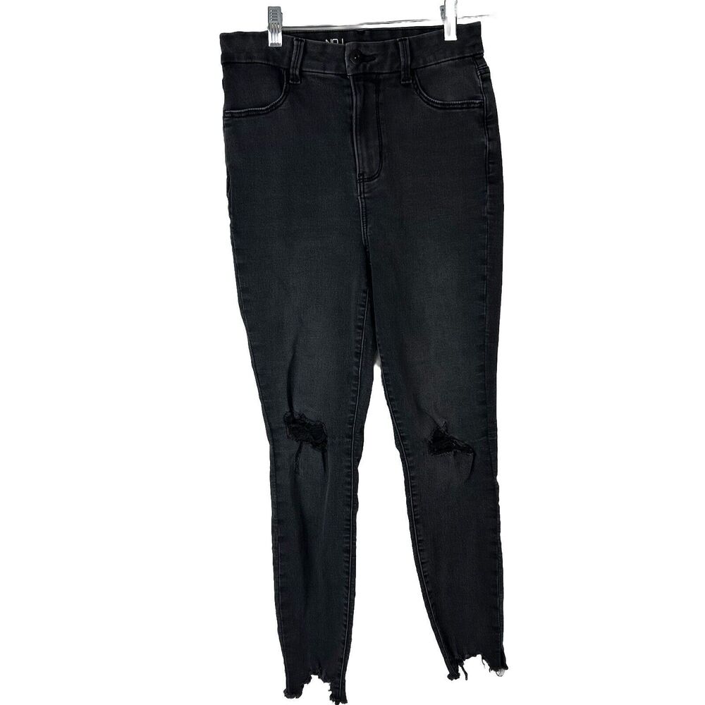 No Boundaries Skinny Jeans High Rise Distressed Womens 9 Raw Hem Ankle Black